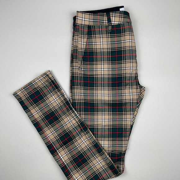 Tan Green And Red Plaid Pants 